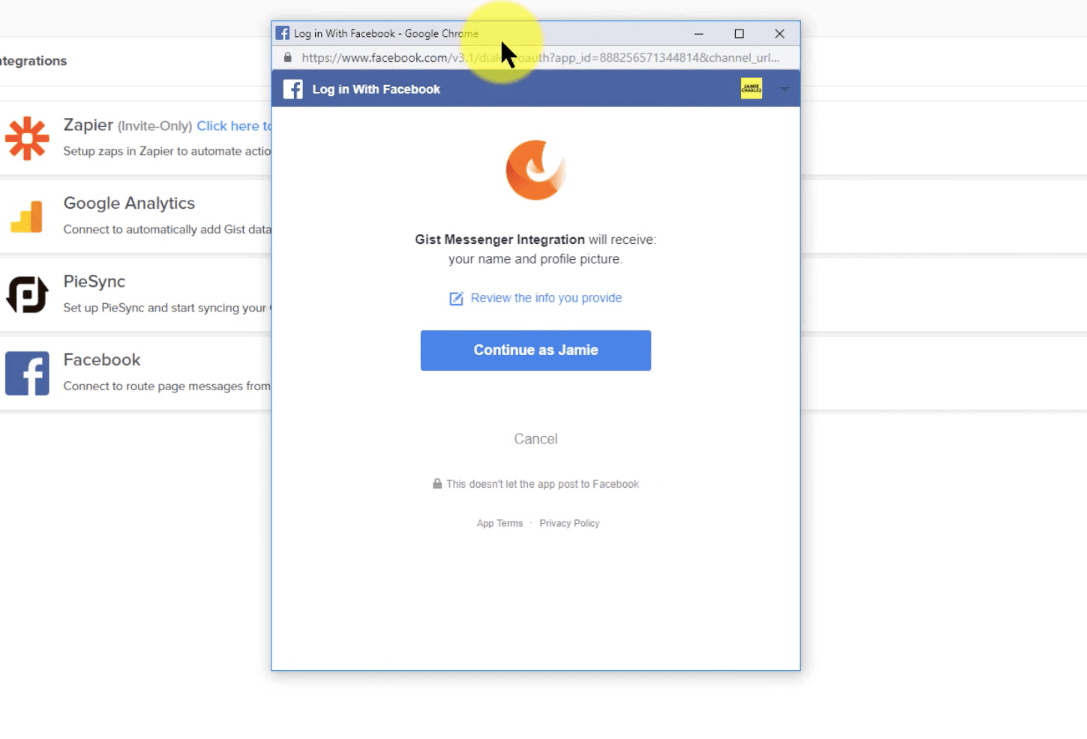 Gist integration Connecting Facebook