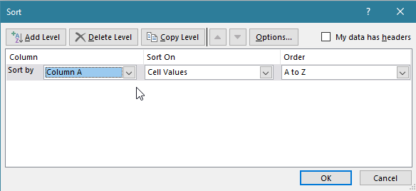 Excel Custom Column Sorting