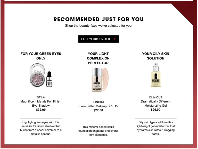 Clinique personalized product recommendations