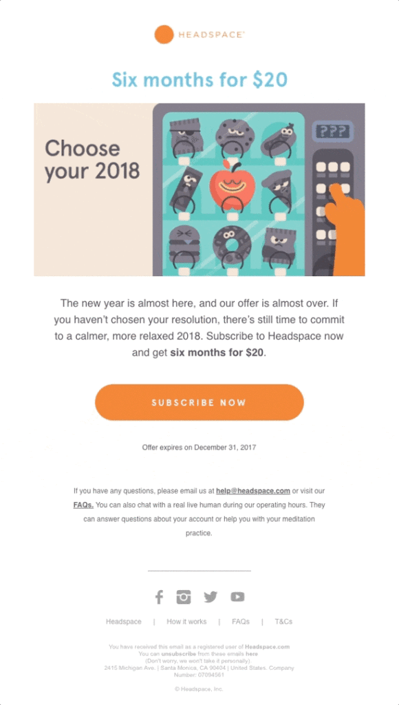 Headspace's holiday email