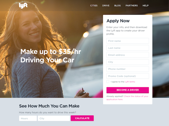 Lyft personalized landing page