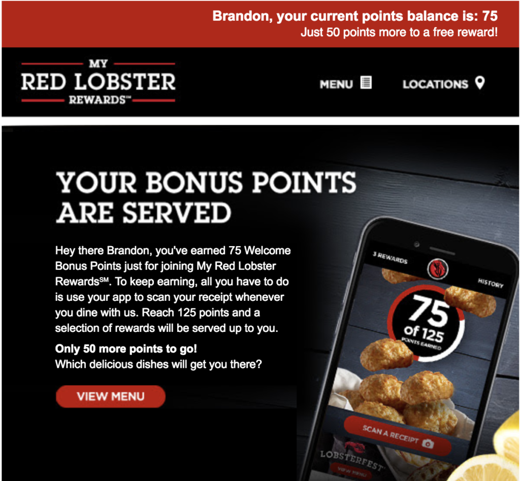 Red Lobster email personalization